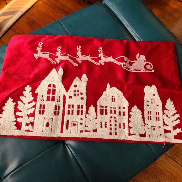 Red Christmas Pillow Cover Holiday Santa Decor Soft Embroidered Lumbar Case 20" - Picture 11 of 11